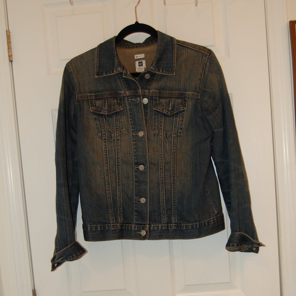 GAP Stretch Women's Dark Blue Denim Jean Jacket Size Medium